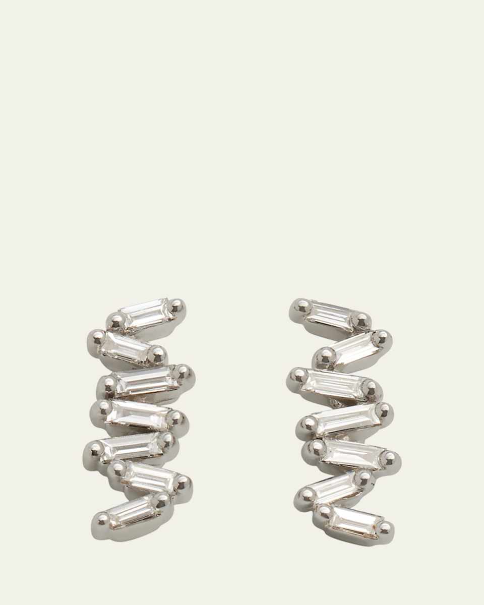 18K White Gold Baguette Diamond Firework Stud Earrings